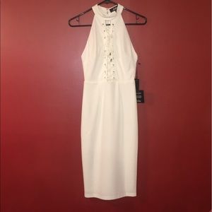 LuLus White Lace up Midi dress